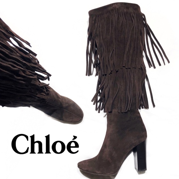 Chloe Shoes - Chloé Tall Fringe Suede Boots